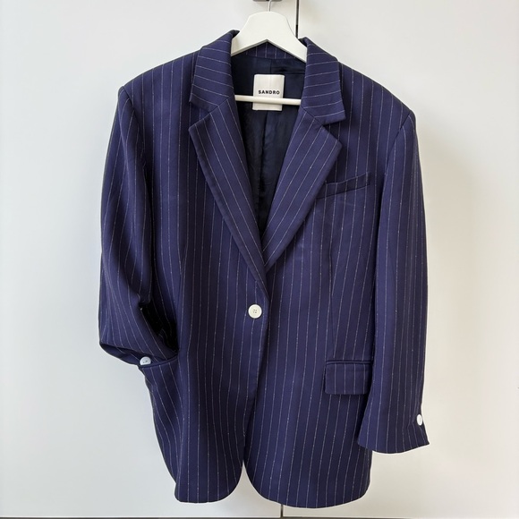 Sandro Jackets & Blazers - SANDRO Paris women’s blazer in classic navy blue with fine pinstripes.